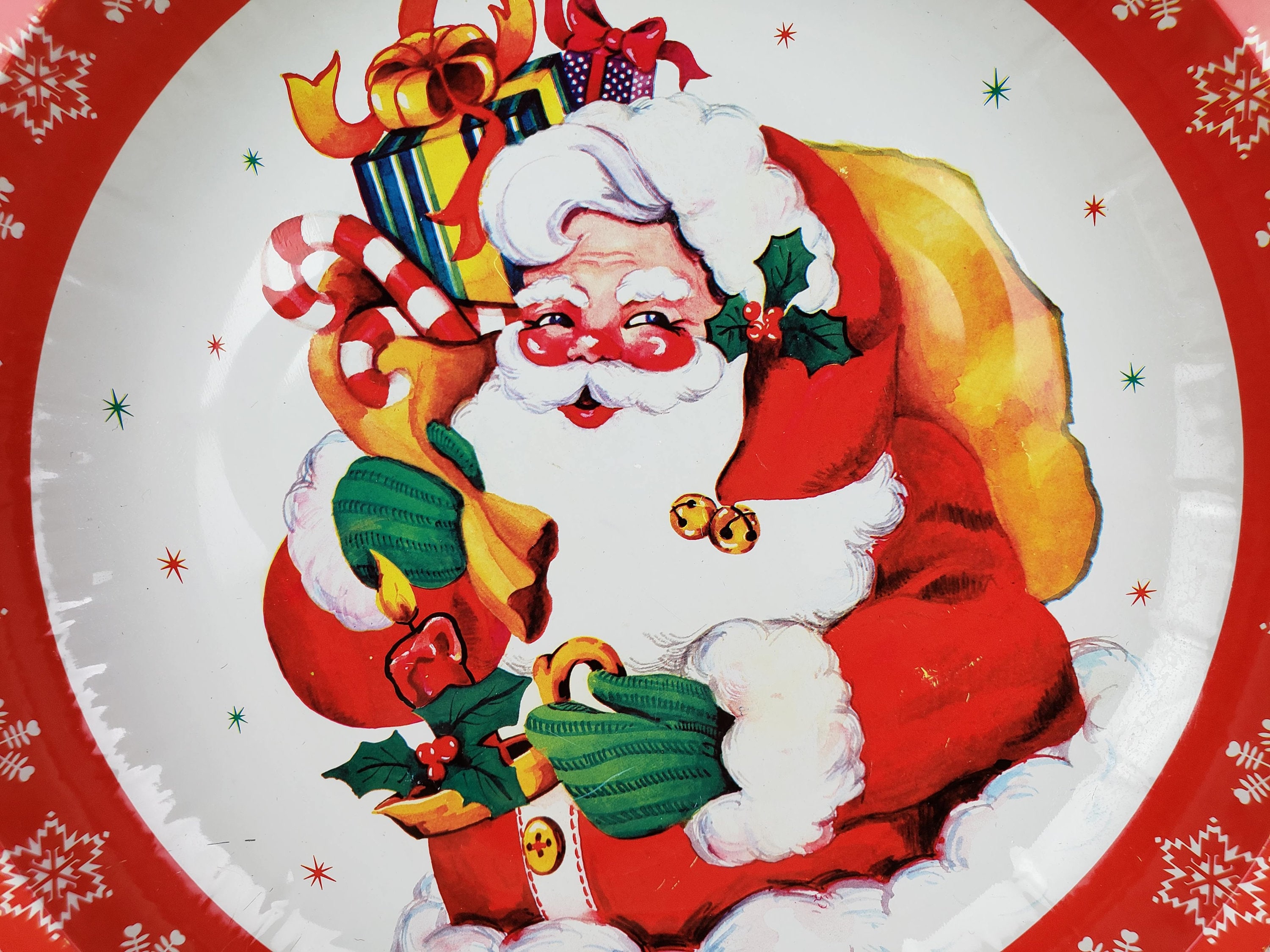 Santa Retro Rounds Vintage Santa Claus Round Christmas Bowl Tin Metal Dinner | Etsy