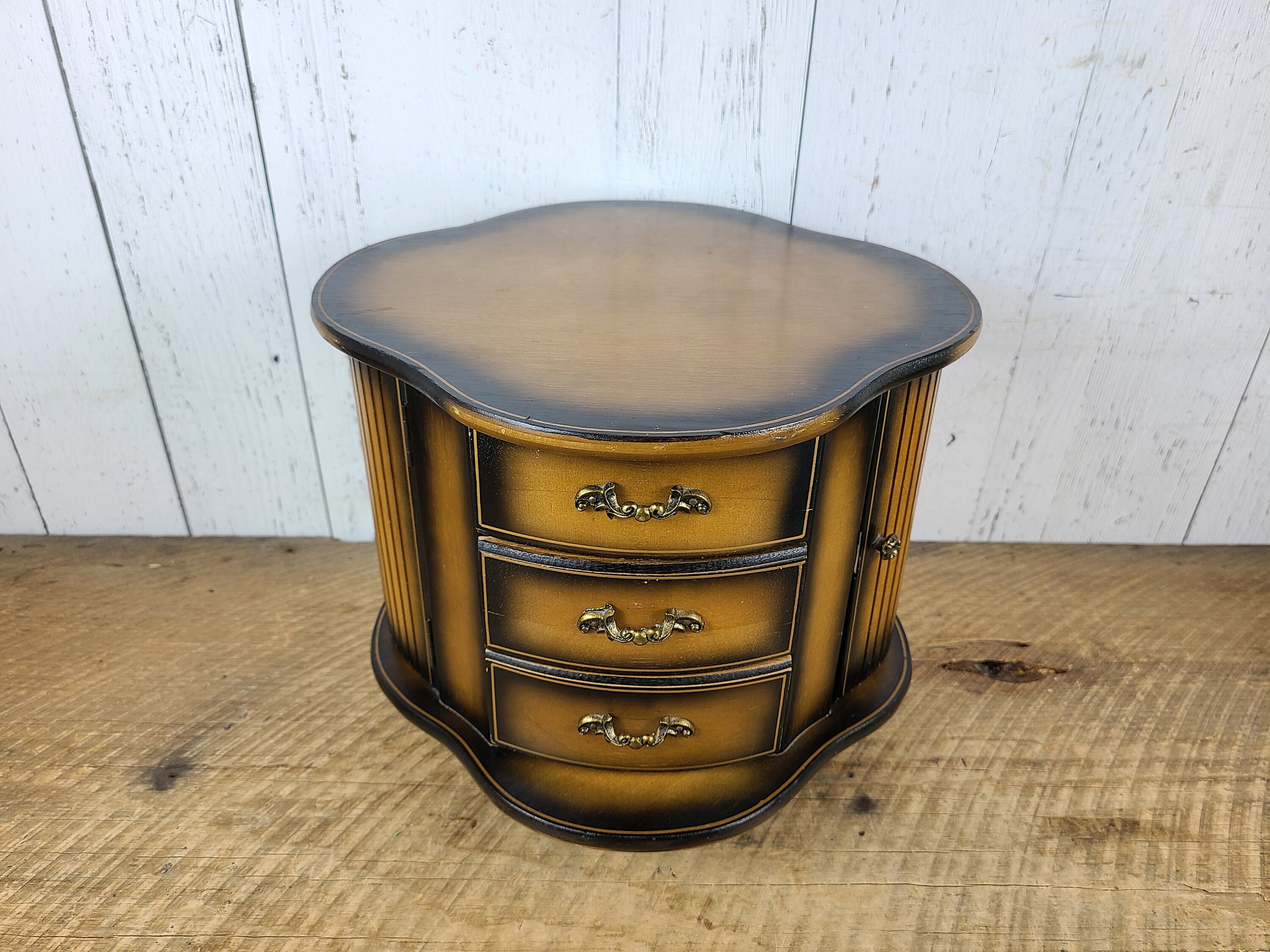 Vintage Large London Leather Jewelry Box Wooden Lazy Susan Turntable