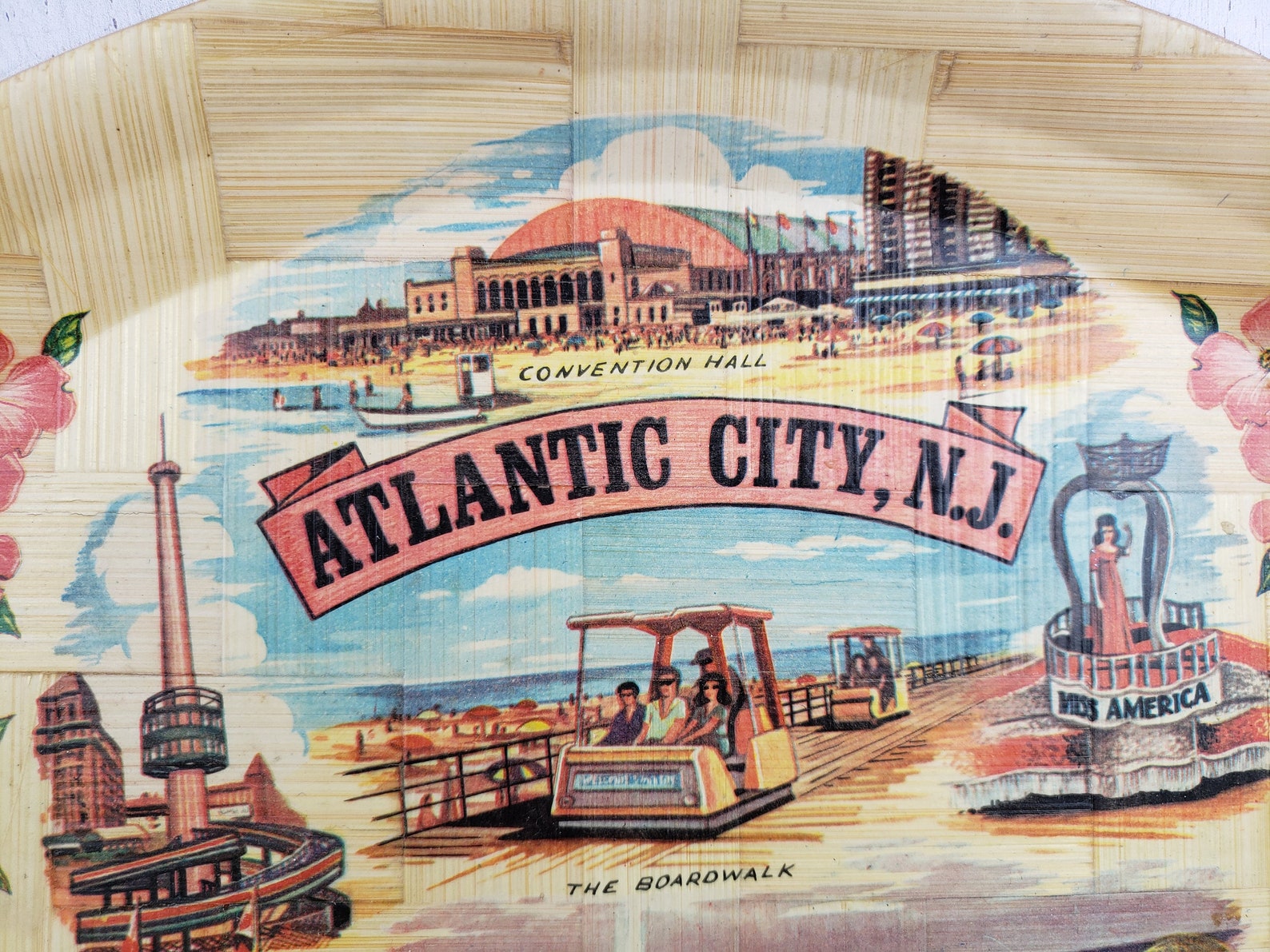 Vintage Atlantic City New Jersey Decorative Souvenir Bamboo Etsy