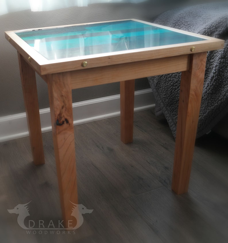 Epoxy Resin End Table Butcher Block Solid Wood Table Etsy