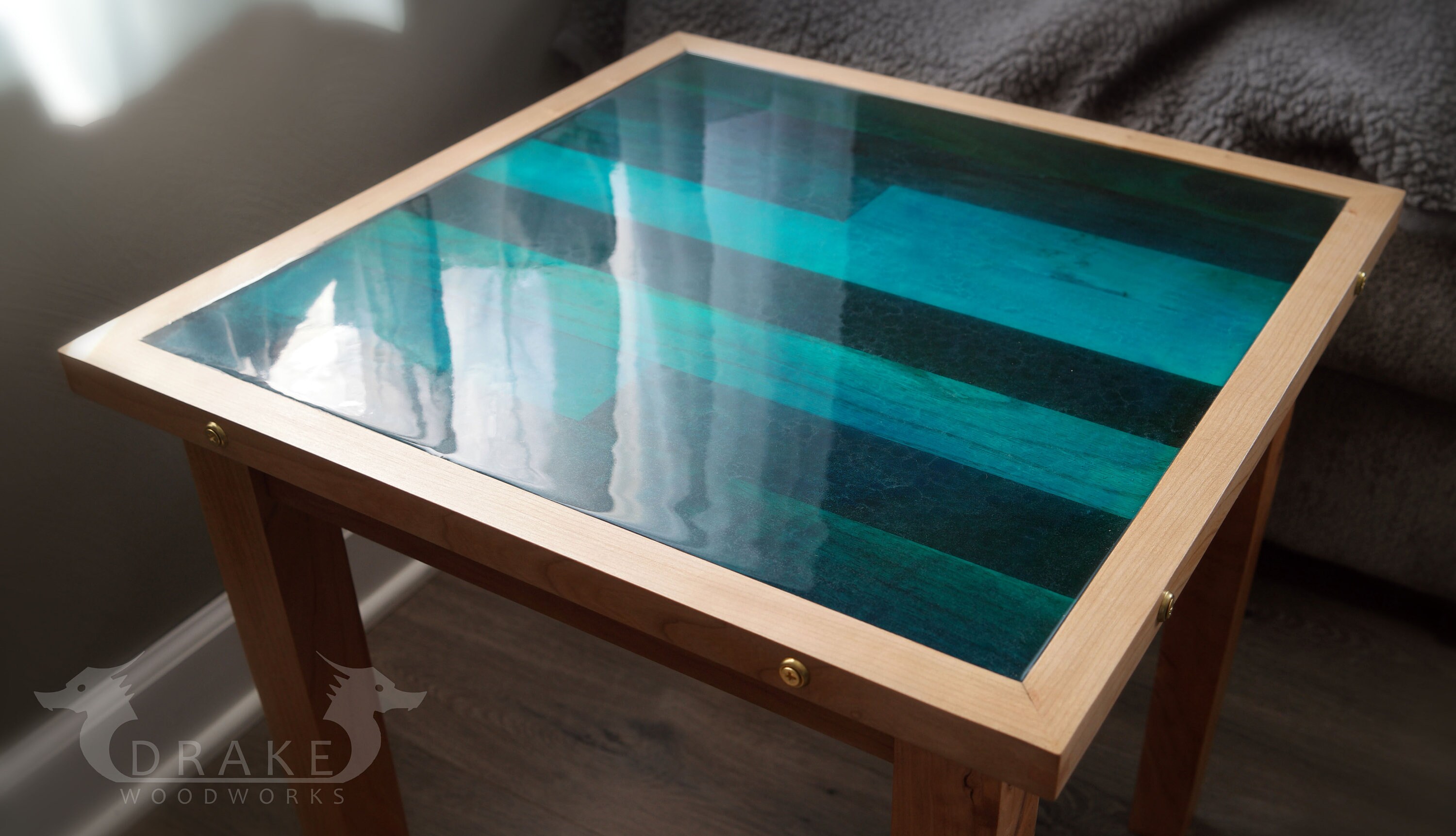 Epoxy Resin End Table Butcher Block Solid Wood Table Etsy