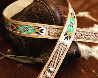 Custom leather beaded belt