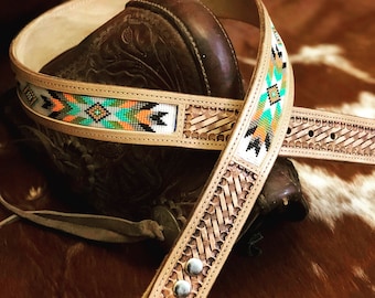 Western Leather Beaded Belt - Etsy display picture 1