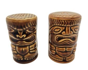 Tiki Salt & Pepper Shakers Ceramic 4in Polynesian Decor 2000 Pair Set KC Hawaii