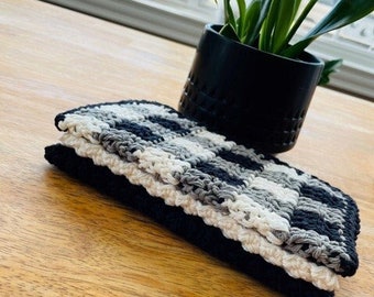 Crochet Dishcloths - Wash Cloth - Buffalo Plaid - Black Buffalo Plaid - Crochet - Dishcloth