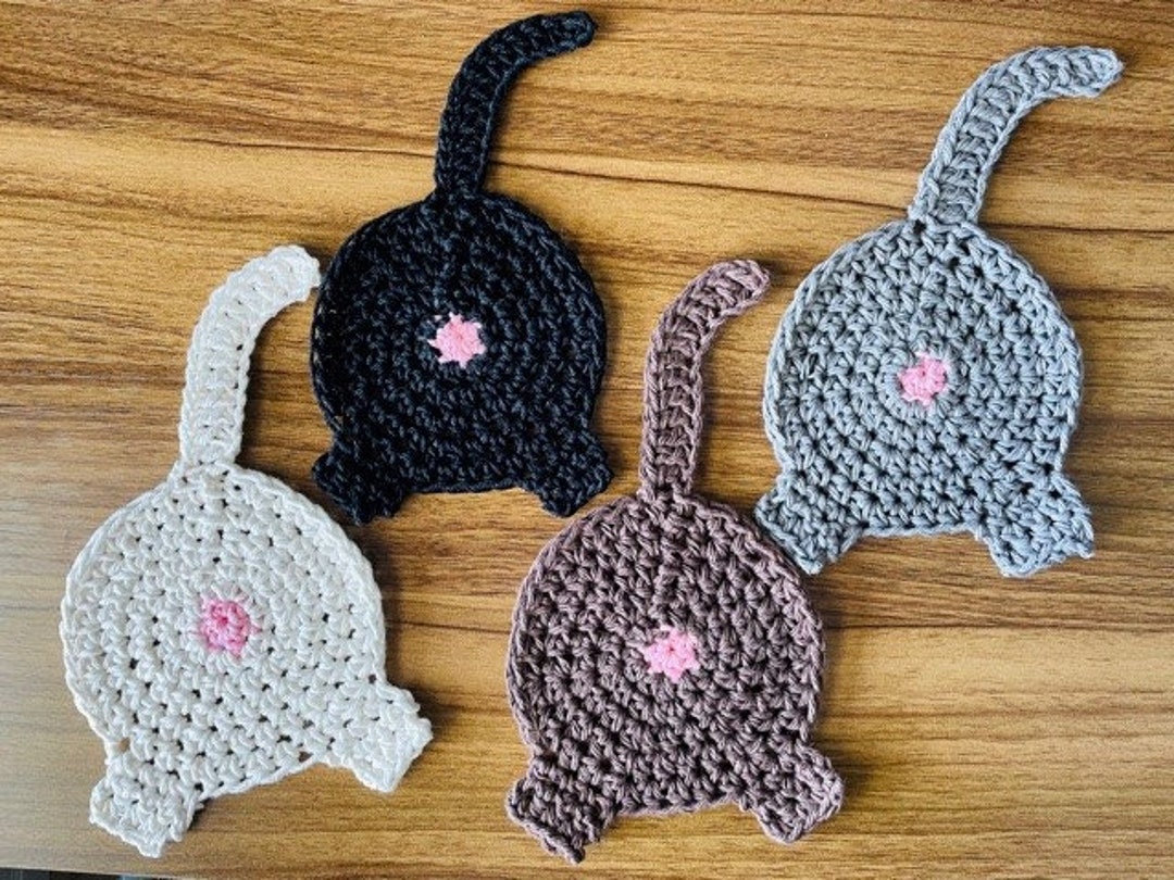 Cat Coasters, Peek A Boo Cat Butt Coasters, Crochet Cat Coasters,  Cat Mug Rugs, Gray and White Cat Coasters : Handmade Products