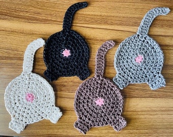 Crochet Cat Butt Coasters -Cat Butts - Coasters - Cat Butt Coasters