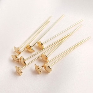 10/20/50PCS mm 14K Real Gold Plated Flat pins,Star head Flat Pins,heart Head Flat Pins