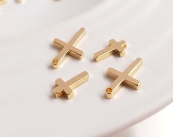 14K vergulde messing kruishanger, minimalistische kruisketting hanger voor doe-het-zelf sieraden maken, cadeau voor haar
