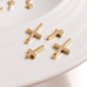 14K Gold Plated Brass Cross Pendant,Minimalist Cross Necklack Pendant For DIY Jewelry Making Supply,Gift For Her
