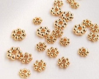 4/5/6mm 10/50/100pcs 14K Oro Real Chapado latón Espaciador Abalorios, Abalorios Espaciadores de Flores, Abalorios de Rondelle de Flores, Abalorios de Rondelle de Oro