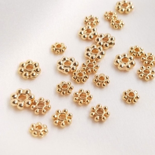 4/5/6mm 10/50/100pcs Perles d'espacement en laiton plaqué or véritable 14 carats, Perles d'espacement de fleurs, Rondelles de fleurs, Rondelles d'or