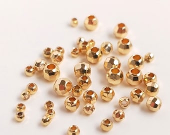 2,5/3/4/5 mm 10/50/100 piezas Cuentas espaciadoras de disco de latón chapadas en oro real de 14 quilates, cuentas de oro con corte de diamante