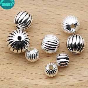 S925 Sterling Silver Pumpkin Beads,Antique Silver Beads,Bracelet Spacer Beads,Jewelry Beads Supply