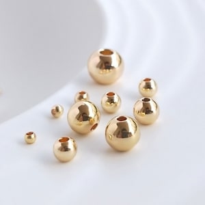 2/2,5/3/4/5/6/8 mm 10/100 peças Contas redondas de latão banhado a ouro 14K, Contas redondas de ouro, Contas espaçadoras de ouro