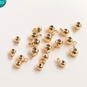 10/20/50PCS Sliding Adjustable  Rubber Stopper beads with rings, 14K Gold Plated Brass Stopper beads,3mm/4mm