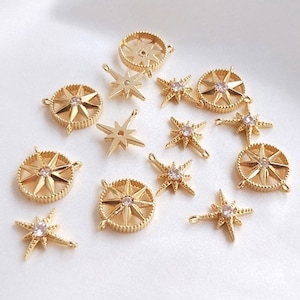2/10/20pcs 14K Gold Plated eight pointed star Star charm,North Star Charm,Necklace Pendant