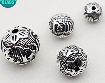 S925 Sterling Silver Beads,Antique Silver Beads,buddha Beads,Mala beads Supply,Bracelet Spacer Beads