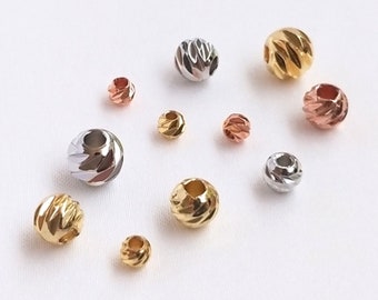 3/4/5/6 mm 10/50 piezas Cuentas espaciadoras de latón chapadas en oro real de 14 quilates, cuentas de oro con corte de diamante