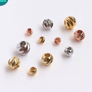 3/4/5/6mm 10/50pcs 14K Real Gold Plated brass Spacer Beads,Diamond Cut gold beads