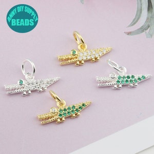 S925 Sterling Silver crocodile Charm,Charm Inlaid With zircon,Tiny Charm,Small Charm,bracelet Charm,Neckalce Charm