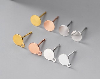 Boucles d'oreilles plates en argent sterling S925 de 3/4/5/6/8 mm, fabrication de boucles d'oreilles