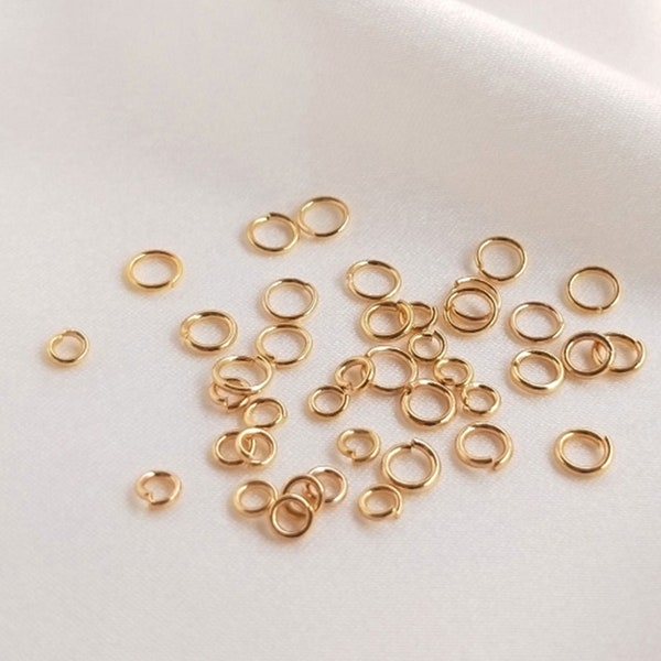 Anelli aperti in ottone placcato oro reale 14K da 100 pezzi, anelli di salto placcati in oro, anelli d'oro