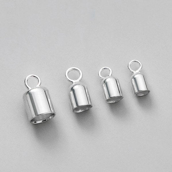 2/10/20pcs Embouts de cordon en argent sterling, fermoirs d'embouts, embouts de cordon en cuir de bracelet, embouts en argent avec anneau fermé, pour cordon de 2 à 4 mm