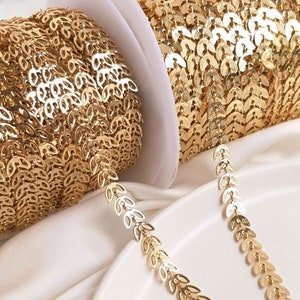 14K Gold Plated Chain,Gold Leaf Chain,Bracelet Chain,6.5mm Width