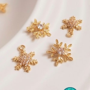 1/2/10/20pcs 14K Gold Plated brass Snow Flake Charm,Snow Flake Charm Pendant,Necklace Charm,Necklace Pendant,CZ Charm