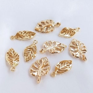 1/2/4/10/20 PCS 14KGold Plated Monstera Leaf Charm, Leaf Pendant,Leaf Charm