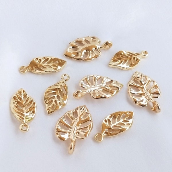 1/2/4/10/20 PCS 14KGold Plated Monstera Leaf Charm, Leaf Pendant,Leaf Charm