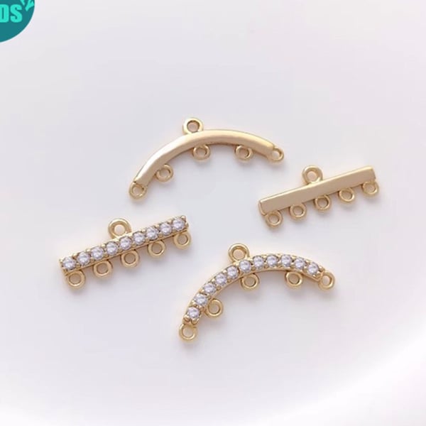 Conector de extremo de pulsera chapado en oro real de 14K, conector de bucle múltiple, conector de pulsera, conectores de joyería, conector de collar de múltiples hebras