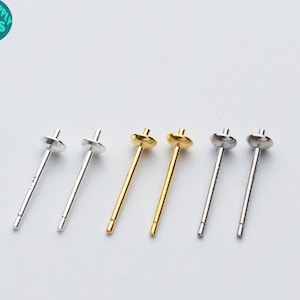 5/20/50pair Sterling silver Ear Earring Posts,Earring post with Cups,Pearl Cup and Peg Ear Post,earring making supply