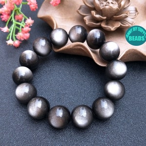High Grade 8/10/12/14mm Double Eye Silver Obsidian Beads,Woman/Man&#39;s Bracelet,Gemstone bracelet,Beaded Bracelet,gift for man