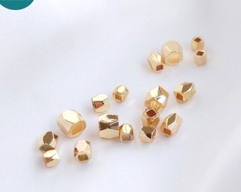 10/50 piezas de cuentas espaciadoras de latón chapadas en oro real de 14 quilates, cuentas facetadas chapadas en oro