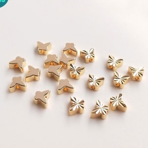 14K Echtgold vergoldete Messing Schmetterling Perlen,Kleine Klee Perlen,Halskette Perlen,Armband Perlen