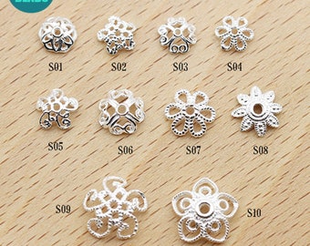 10 Sterling Silver Bead Caps,6mm 8mm 10mm for selection,Sterling Silver Flower Bead Caps