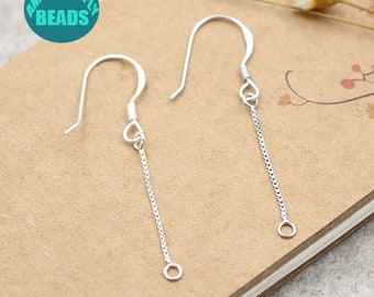 1/2/5/10 pair S925 Sterling Silver Earring Hooks,Ear Wires,French Hook,Ear Wire with Box Chain&Dangle Eye hole