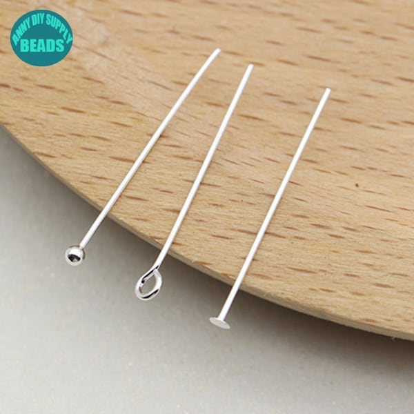 20PCS S925 Sterling Silver Accessory For Jewelry Making ,Sterling Silver Pins, Silver Flat Pins, Silver Eye Pins, Ball Head pins
