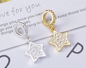 S925 Sterling Silver Star Charms,Pandora bracelet Charms,Tiny Charms,Bracelet Charm,Silver Star Charm Inlaid With Zircon
