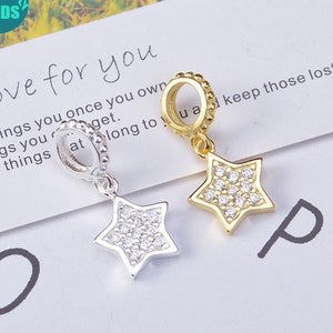 S925 Sterling Silver Star Charms,Tiny Charms,Bracelet Charm,Silver Star Charm Inlaid With Zircon