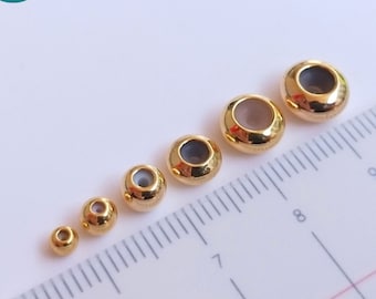 10/20/50PCS Sliding Adjustable Stopper Beads,3/4/5/6/7/8MM 18K Gold Plated Brass Stopper Beads with Silicone inside