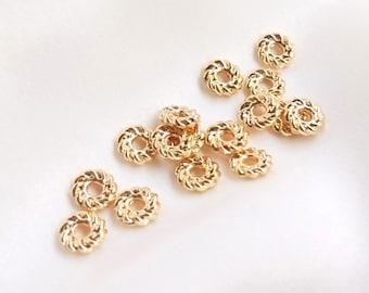 4/5mm 10/50/100pcs 14K Real Gold Plated Brass Spacer Beads,Gold Plated Flower Beads,Donut Spacer beads