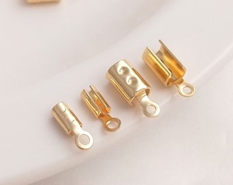 2.5/4mm 2/10/50PCS 14K Gold Plated Brass Crimp End,Cord End Crimps