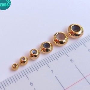 10/20/50PCS Sliding Adjustable Stopper Beads,3/4/5/6/7/8MM 18K Gold Plated Brass Stopper Beads with Silicone inside