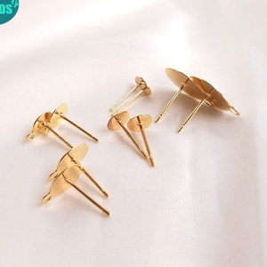 1/10/20 Pairs 14K Gold Plated Brass Earring Posts,Flat Pad Earring Stud,earring making supply