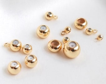 14K Real Gold Plated Brass Sliding Adjustable Rubber Stopper beads,Stopper Beads With  with Silicone inside,Rondelle Rubber Stoper Beads