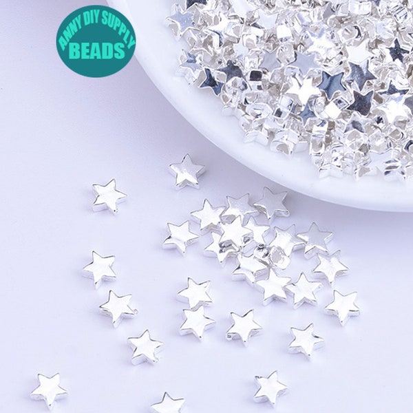 10/20/50/100/200PCS S925 Sterling Silver Star Beads,Silver Beads,Celestial Night Sky Beading Jewelry Supplies