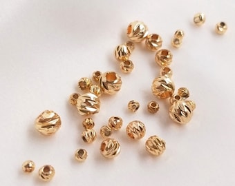 2,5/3/4/5 mm 10/50/100 piezas Cuentas espaciadoras de latón chapadas en oro real de 14 quilates, cuentas de oro con corte de diamante